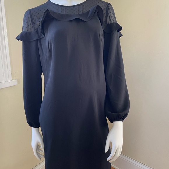 Ann Taylor Loft Womens Black Mesh Polka Dot Ruffle Trim Shift Dress Size 6 NEW - Picture 2 of 9